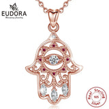 925 Silver Rose Evil Eye Hamsa Hand Pendant Necklace for Women