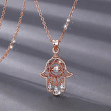 925 Silver Rose Evil Eye Hamsa Hand Pendant Necklace for Women