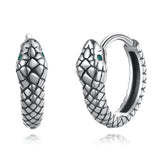 925 Silver Snake Ear Buckles Green Zircon Hoop Earrings Women Statement Jewelry