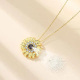 925 Silver Sunflower Pendant Necklace with I Love You 100 Language Message