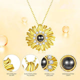 925 Silver Sunflower Pendant Necklace with I Love You 100 Language Message