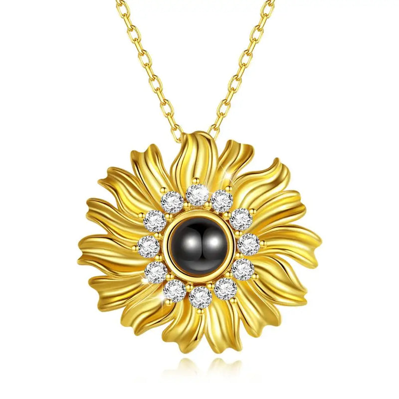 925 Silver Sunflower Pendant Necklace with I Love You 100 Language Message
