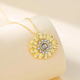 925 Silver Sunflower Pendant Necklace with I Love You 100 Language Message