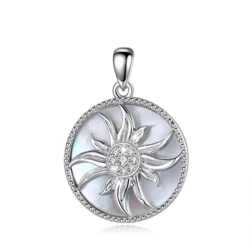 925 Silver Sunflower Pendant Mother of Pearl Necklace