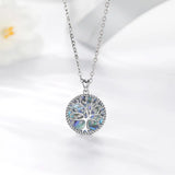 925 Silver Tree Of Life Crystal Pendant Necklace D170