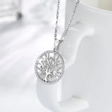 925 Silver Tree of Life Necklace Oak Tree CZ Pendant Nature Jewelry