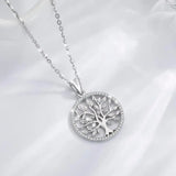 925 Silver Tree of Life Necklace Oak Tree CZ Pendant Nature Jewelry