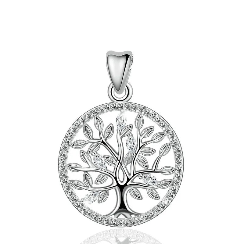 925 Silver Tree of Life Necklace Oak Tree CZ Pendant Nature Jewelry