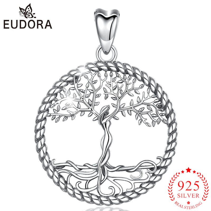 925 Silver Tree of Life Pendant Necklace Solid Tree Leaf & Goddess Necklace