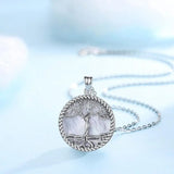 925 Silver Tree of Life Pendant Goddess Mother of Pearl Necklace Vintage Jewelry