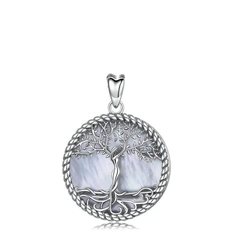 925 Silver Tree of Life Pendant Goddess Mother of Pearl Necklace Vintage Jewelry