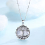 925 Silver Tree of Life Pendant Goddess Mother of Pearl Necklace Vintage Jewelry