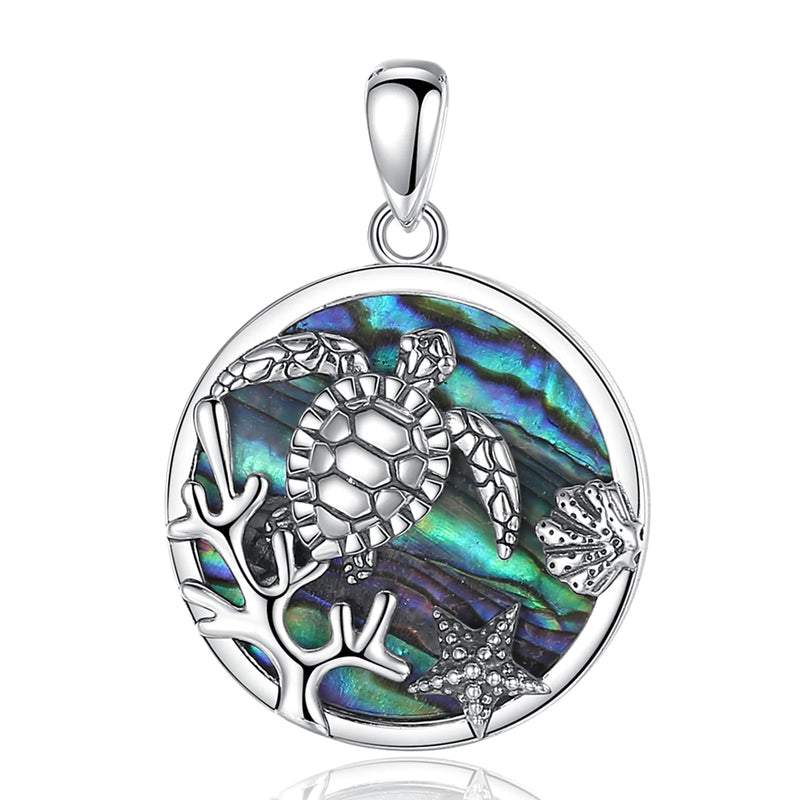 925 Silver Turtle Pendant Abalone Shell Necklace Starfish Chain