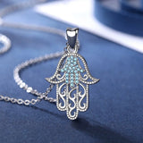 925 Silver Hamsa Hand of Fatima Pendant Necklace CZ Charm Jewelry