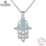 925 Silver Hamsa Hand of Fatima Pendant Necklace CZ Charm Jewelry