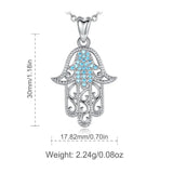 925 Silver Hamsa Hand of Fatima Pendant Necklace CZ Charm Jewelry