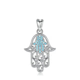 925 Silver Hamsa Hand of Fatima Pendant Necklace CZ Charm Jewelry