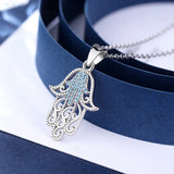 925 Silver Hamsa Hand of Fatima Pendant Necklace CZ Charm Jewelry