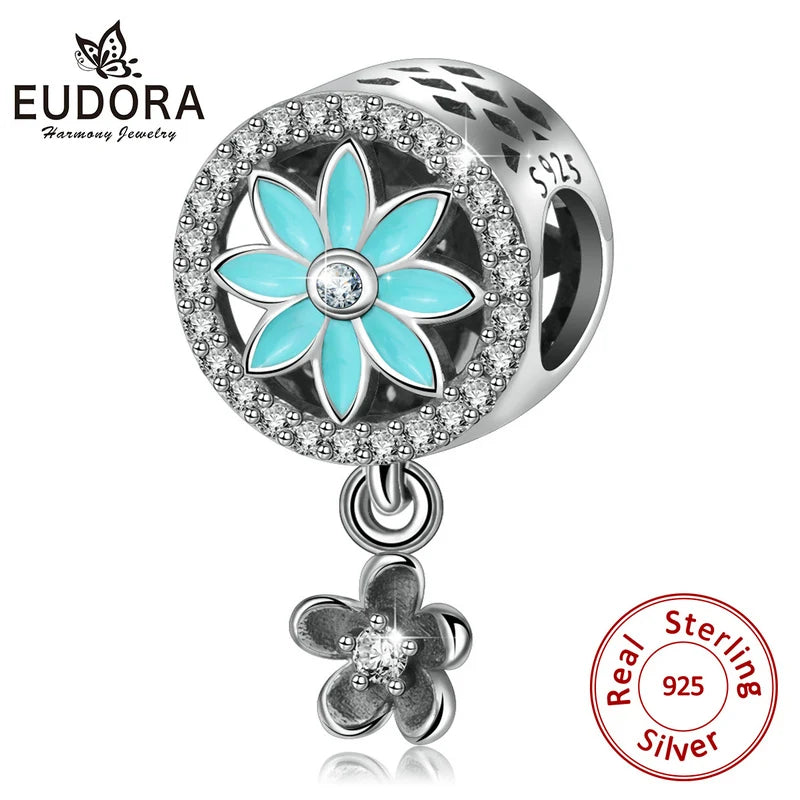 925 Silver Daisy Flower Charm Pendant for Women