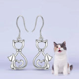 925 Silver Cat Kitten Pussy Girls Drop Earrings in Box E108