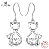 925 Silver Cat Kitten Pussy Girls Drop Earrings in Box E108