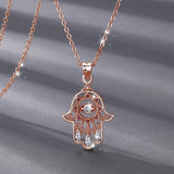 925 Silver Zircon Hamsa Hand Necklace Purple Pendant