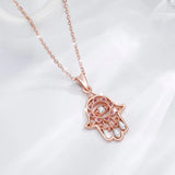 925 Silver Zircon Hamsa Hand Necklace Purple Pendant