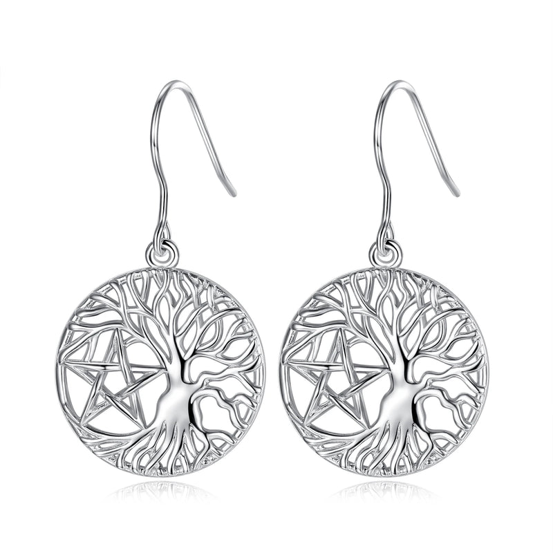 925 Silver Star Tree of Life Earrings for Women Sterling Silver Jewelry