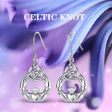 925 Silver Claddagh Celtics Knot Drop Earrings Crown & Heart Dangles