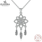 925 Silver Clear CZ & Feather Dream Catcher Pendants Vintage Flower Jewelry