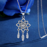 925 Silver Clear CZ & Feather Dream Catcher Pendants Vintage Flower Jewelry