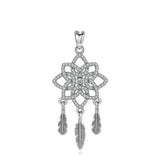 925 Silver Clear CZ & Feather Dream Catcher Pendants Vintage Flower Jewelry