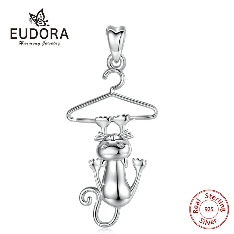 925 Sterling Silver Funny Cat Pendant Animal Necklace