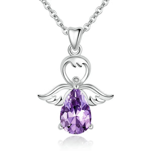 925 Silver Purple CZ Angel Caller Pendant Necklace Link Chain Women CYD144