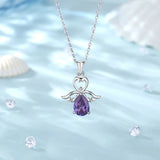 925 Silver Purple CZ Angel Caller Pendant Necklace Link Chain Women CYD144