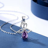 925 Silver Purple CZ Angel Caller Pendant Necklace Link Chain Women CYD144