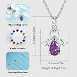 925 Silver Purple CZ Angel Caller Pendant Necklace Link Chain Women CYD144