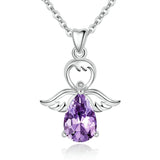 925 Silver Purple CZ Angel Caller Pendant Necklace Link Chain Women CYD144