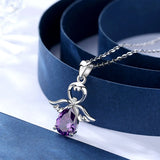 925 Silver Purple CZ Angel Caller Pendant Necklace Link Chain Women CYD144
