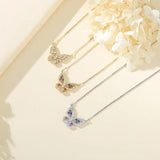 Crystal Birthstone Butterfly Necklace Silver Pendant