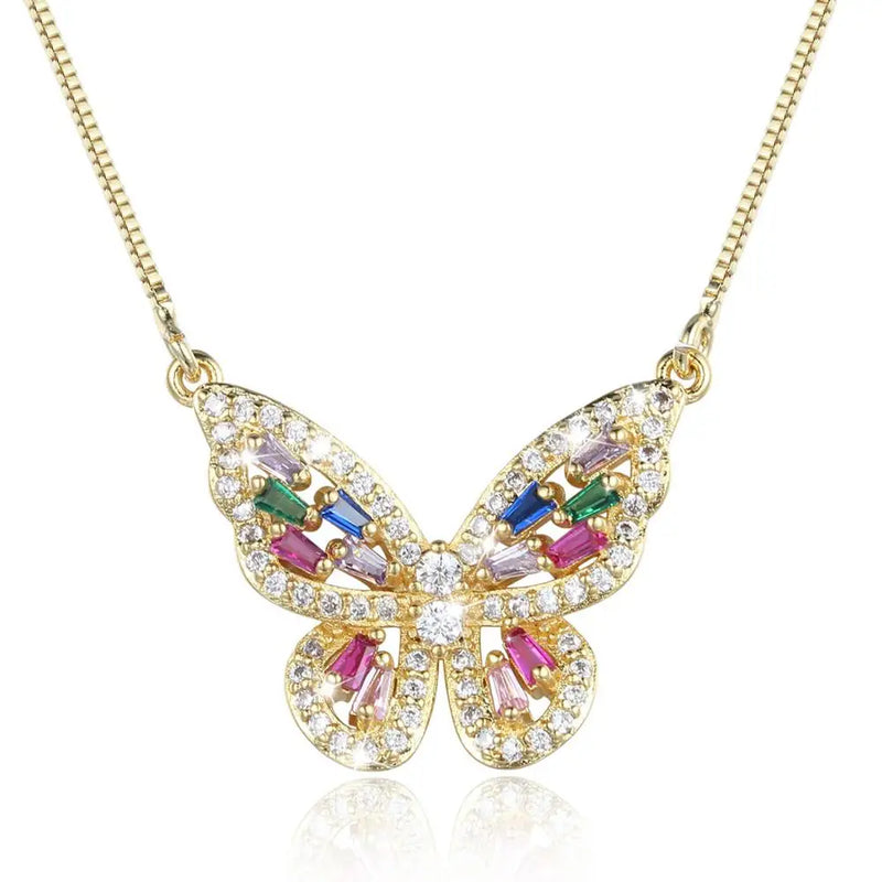 Crystal Birthstone Butterfly Necklace Silver Pendant