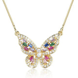 Crystal Birthstone Butterfly Necklace Silver Pendant