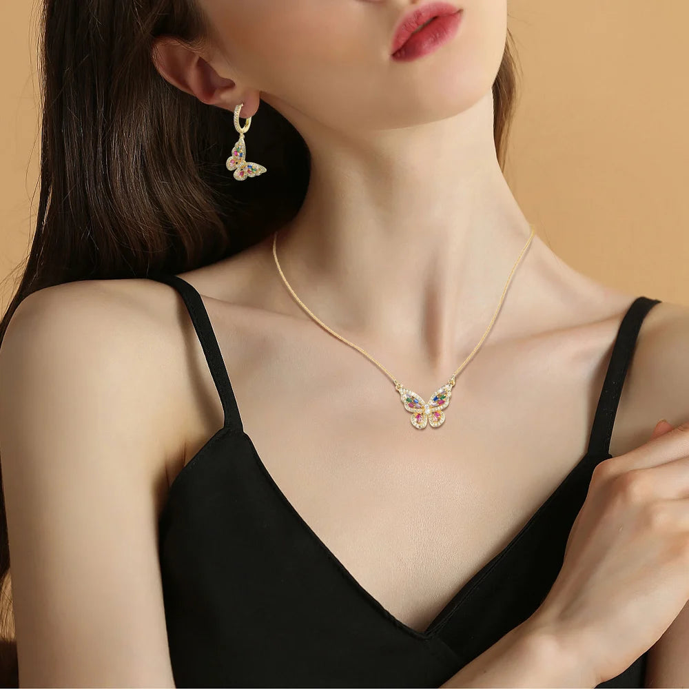 Crystal Birthstone Butterfly Necklace Silver Pendant