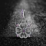 925 Silver Flowers Purple Clear CZ Charms Beads for Bracelets & Necklac
