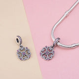 925 Silver Flowers Purple Clear CZ Charms Beads for Bracelets & Necklac
