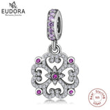 925 Silver Flowers Purple Clear CZ Charms Beads for Bracelets & Necklac