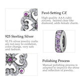 925 Silver Flowers Purple Clear CZ Charms Beads for Bracelets & Necklac