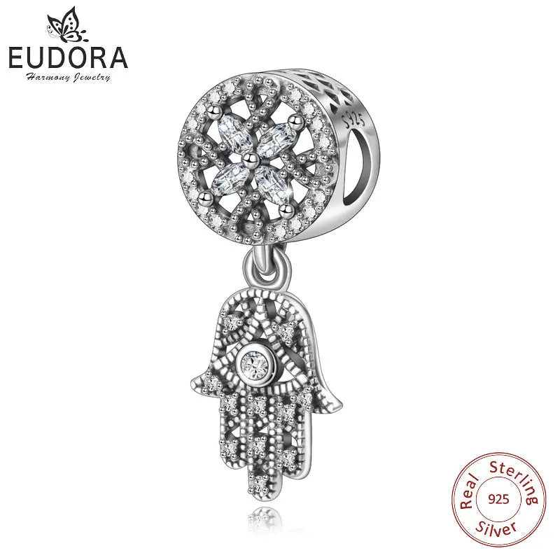 925 Silver Hand Of Fatima CZ Flower Pendant for Women