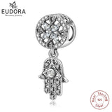 925 Silver Hand Of Fatima CZ Flower Pendant for Women