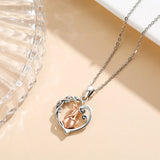 925 Silver Mom & Child Heart Pendant Necklace Mother Baby Gift